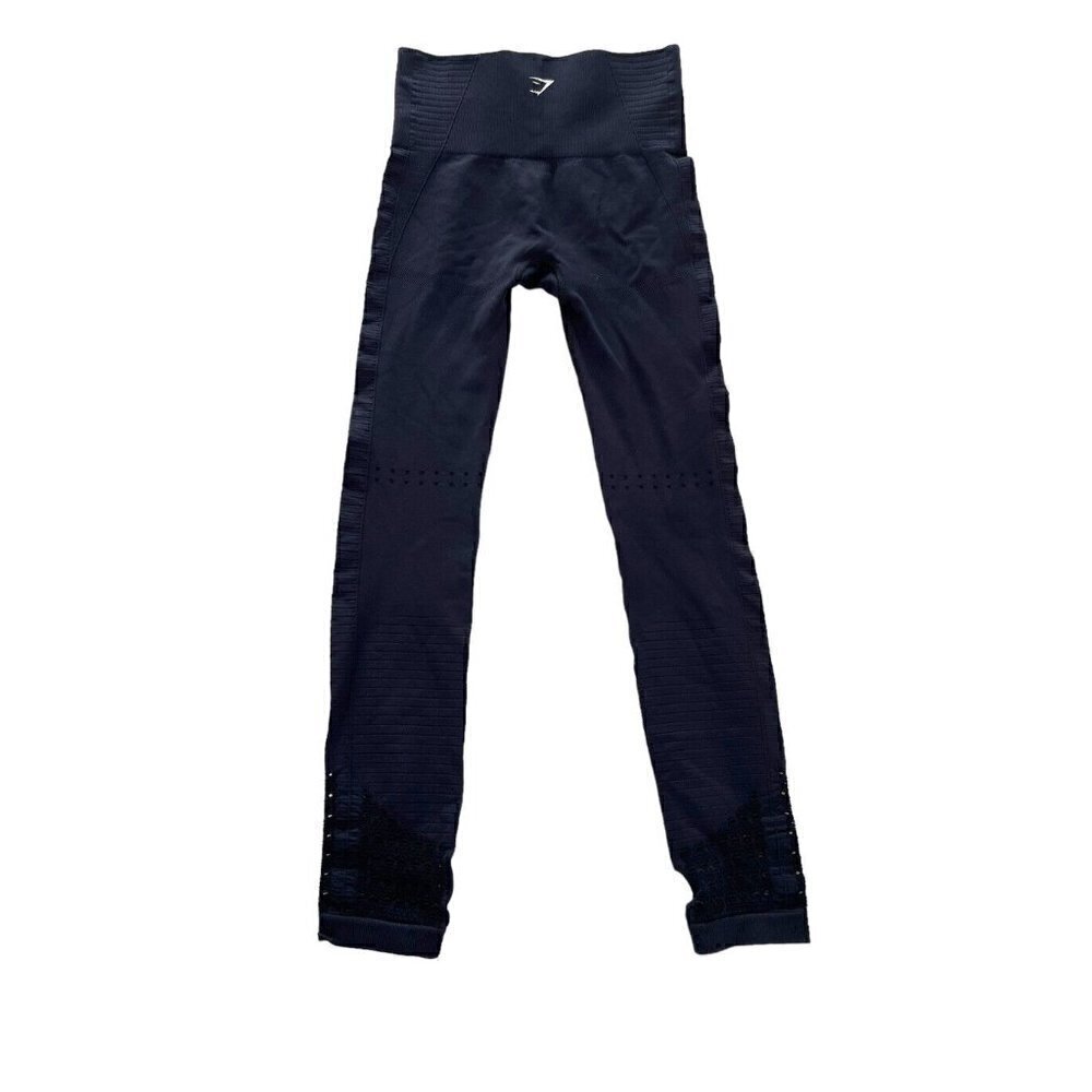 Gymshark Seamless Perforated Leggings Women’s XS Black Mid Rise Stretch Compress - Picture 2 of 8